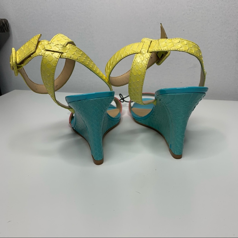 NWT NWT Brian Atwood Pastel Pink, Light Blue & Yellow Wedge Sandals - Picture 8 of 12